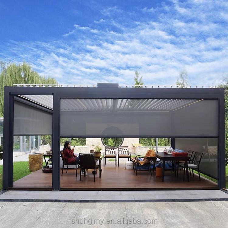 Freestanding Wall Mounted Luxury Pergola Large Aluminum Louvre Roof Gazebo with Remote Control Easily Assembled Outdoor Use