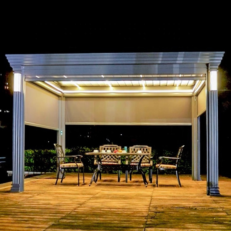 Garden Free Standing Waterproof Motorized Aluminio Louver Pavilion Gazebo Ultraviolet-proof Custom Pergola