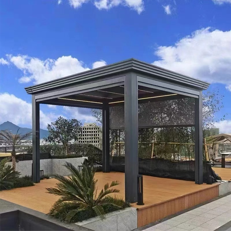 Aluminium Pergola Gazebo Motorized Louvered Remote Control Pergola Roof System shade