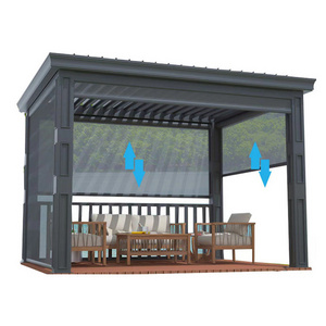 Customized Modern Louverd  Electric Aluminum Outdoor Pergola with Led Strip Waterproof Gazebos