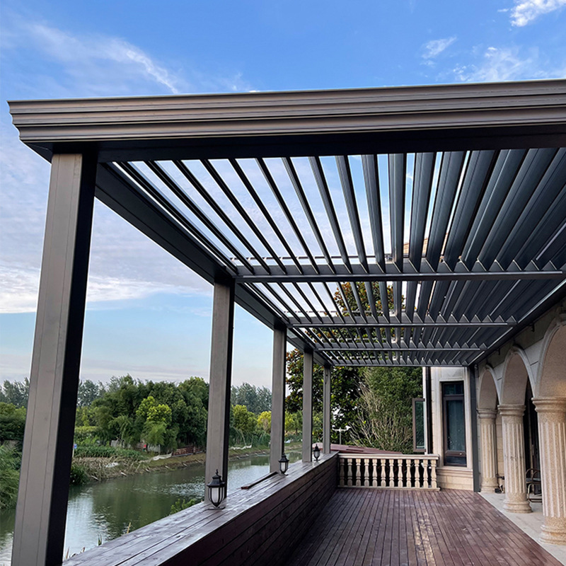 Customized Modern Louverd  Electric Aluminum Outdoor Pergola with Led Strip Waterproof Gazebos