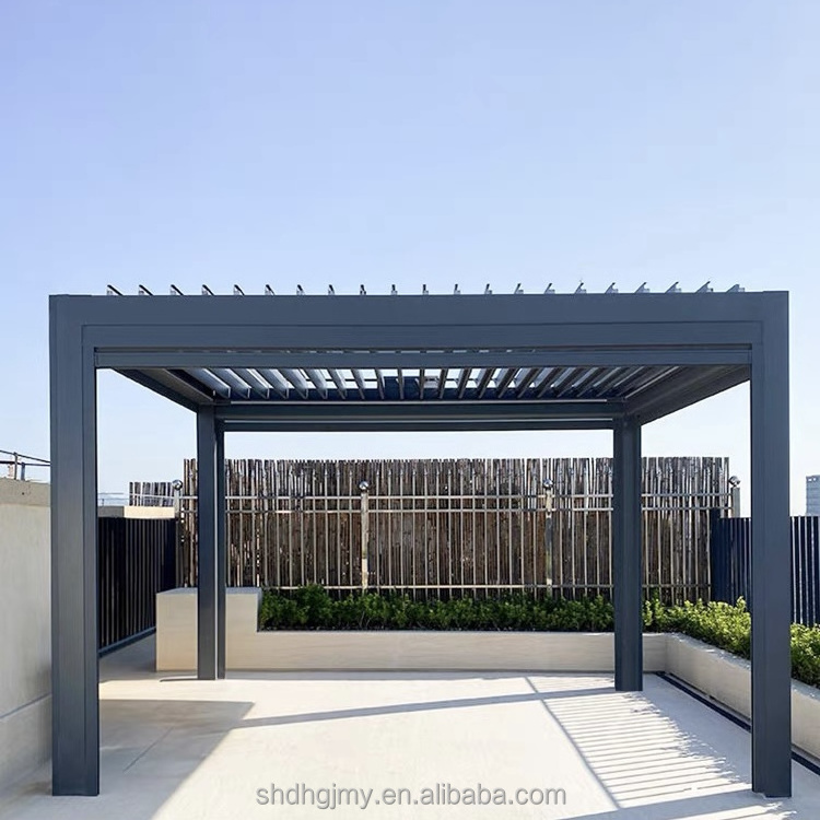 Luxury Electric Terrace Awning Aluminium  Backyard Pergola with Louver Kits and Side Sun Screen PVC Fabric MDF