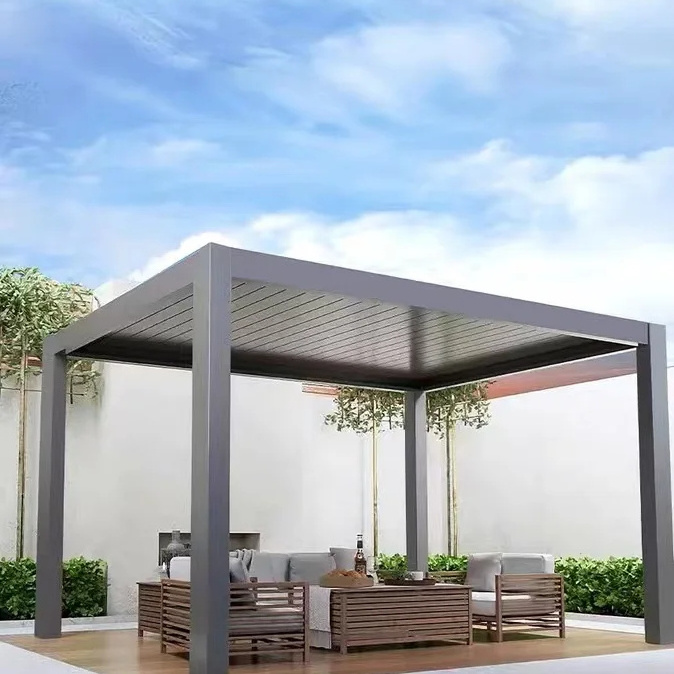 Outdoor Waterproof Aluminum Pergola Electric Opening Louver Roof System Arches Arbours Deck and Patio Cover