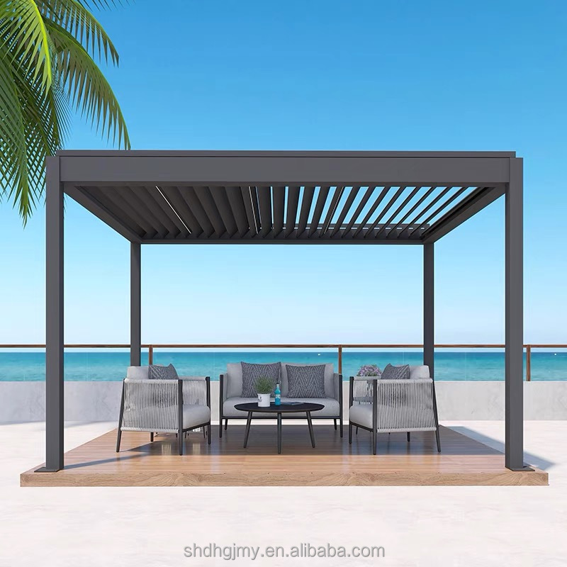 Popular 10x13 ft Modern Aluminum Patio Pergola Adjustable Louvered Design with Waterproof Curtains and Netting