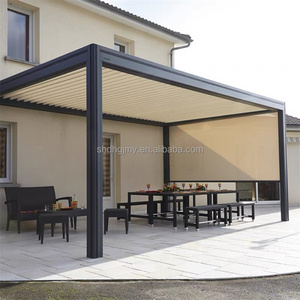 Popular 10x13 ft Modern Aluminum Patio Pergola Adjustable Louvered Design with Waterproof Curtains and Netting