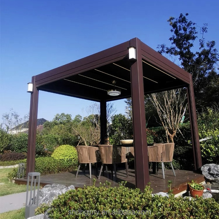 Most Popular Modern Aluminum Adjustable Outdoor Louvered Pergola Kits Patio Gazebo with Curtains and Netting for Arches Arbours