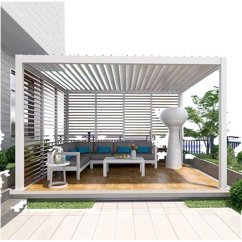 Most Popular Modern Aluminum Adjustable Outdoor Louvered Pergola Kits Patio Gazebo with Curtains and Netting for Arches Arbours