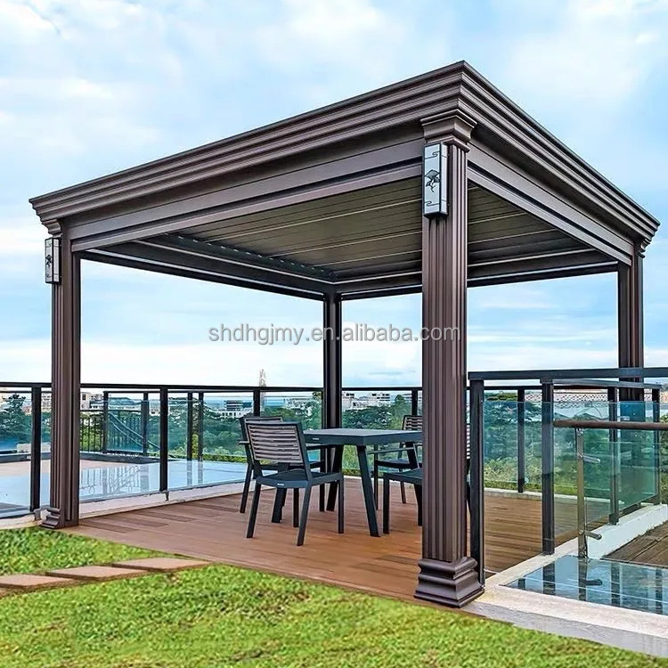 Retractable Aluminum Electric Pergola Kits with Sliding Glass Jalousie Roof Shutter for Pool Gazebo Arches Arbours