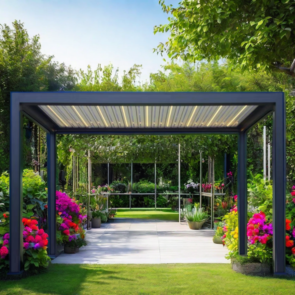 Outdoor Garden Motorized Bioclimatic Pergola Aluminium Louver and Electric Kits Wood Frame Aluminum Patio Roof Gazebo