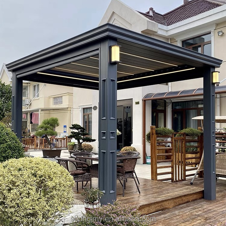 Modern Outdoor Aluminum Louvered Pergola Automatic Weather-Resistant Roof with LED/Fan/Wind Sensor/Heater/Roller Blinds Arches