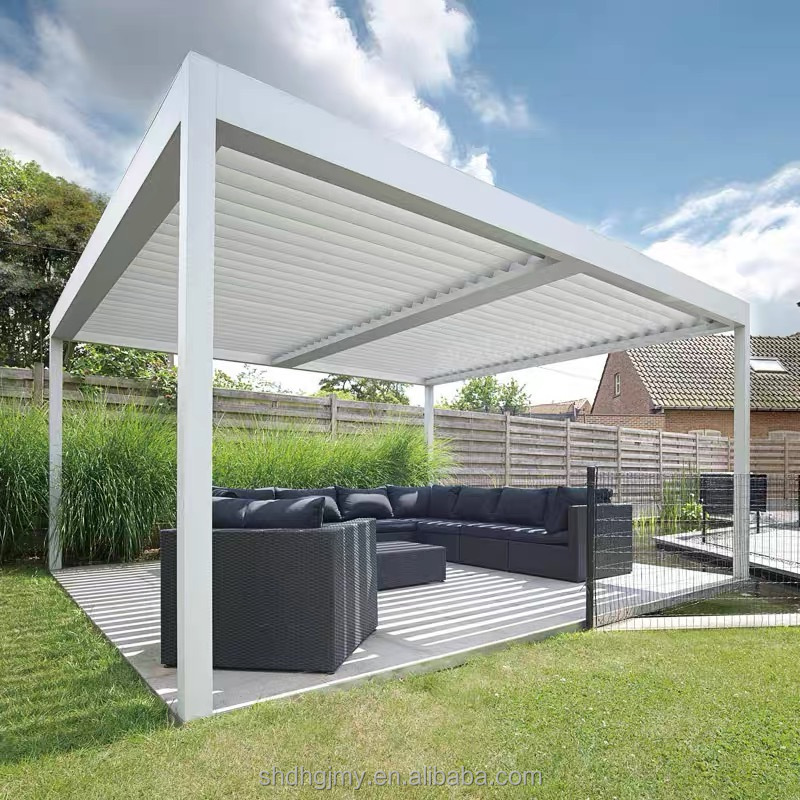 Luxury Remote Control Electric Louvre Roof Aluminum Pergola Automatic Opening Plastic Frame Waterproof Gazebo for Outdoor