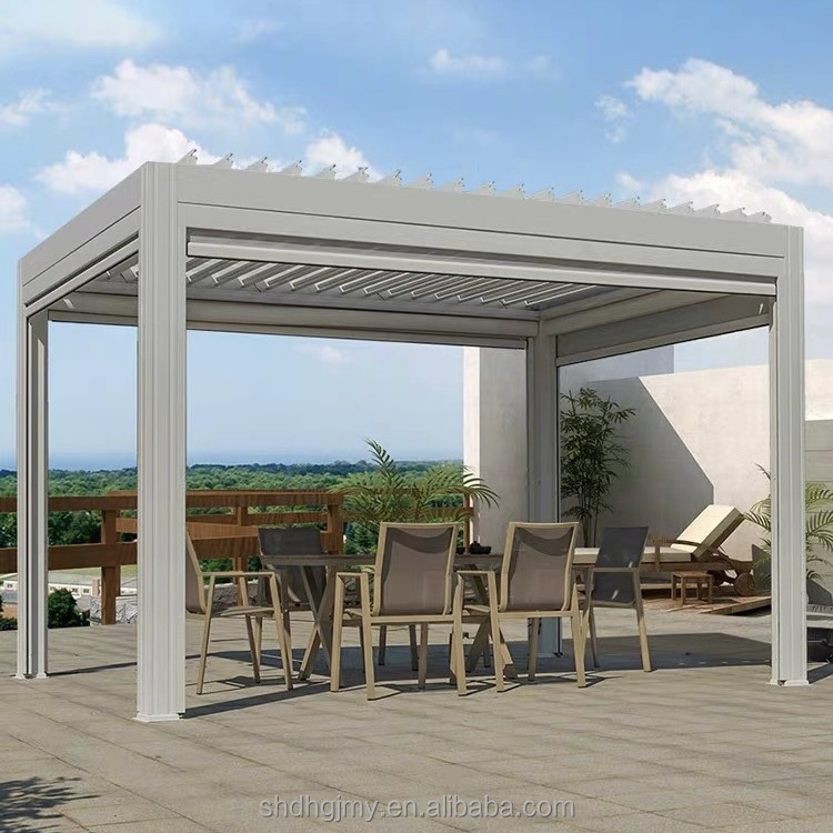 Motorized Electric Bioclimatic Louvered Arches Aluminum Outdoor Gazebos with Opening and Closing House Roof Pergola