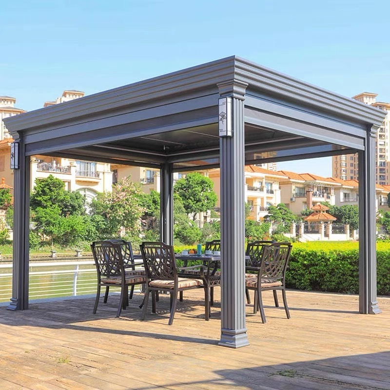 Modern Luxury Aluminum Pergola with LED Lights Screens Custom Waterproof Sunshade Factory Direct Arches Arbours Pergolas Bridge