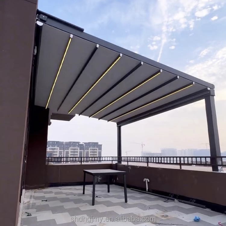 Waterproof PVC Folding Retractable Pergola Roof Motorized Patio Canopy with Shade Powder Coated Frame