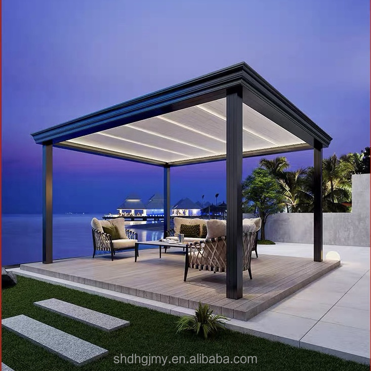 Easily Assembled Motorized Aluminum Outdoor Pergola Waterproof Garden Pavilion with Sliding Glass Gazebo for Arbours & Bridges