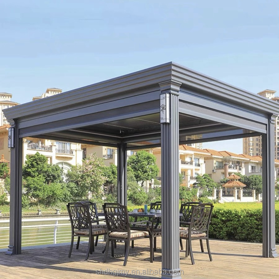 Freestanding Wall Mounted Luxury Pergola Large Aluminum Louvre Roof Gazebo with Remote Control Easily Assembled Outdoor Use