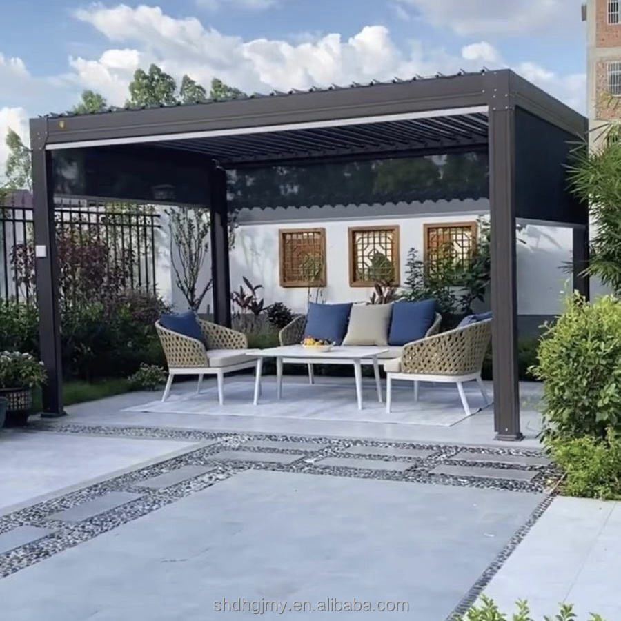 Freestanding Wall Mounted Luxury Pergola Large Aluminum Louvre Roof Gazebo with Remote Control Easily Assembled Outdoor Use