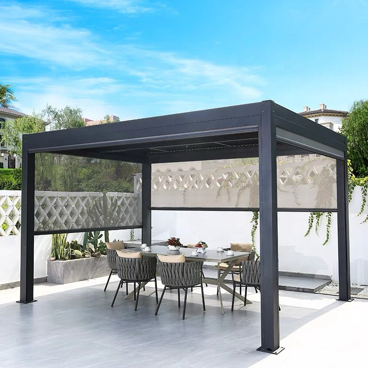 Garden Free Standing Waterproof Motorized Aluminio Louver Pavilion Gazebo Ultraviolet-proof Custom Pergola