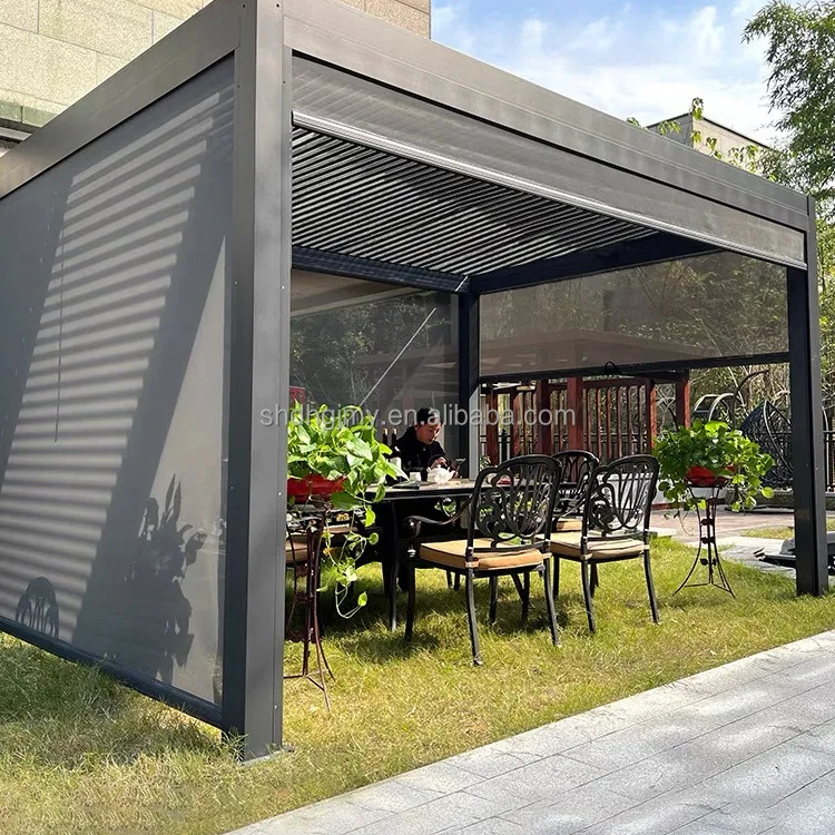 Motorized Sunshade Louver Roof 12x12 Garden Aluminium Gazebo Open Outdoor Pergola with Easy Assembly