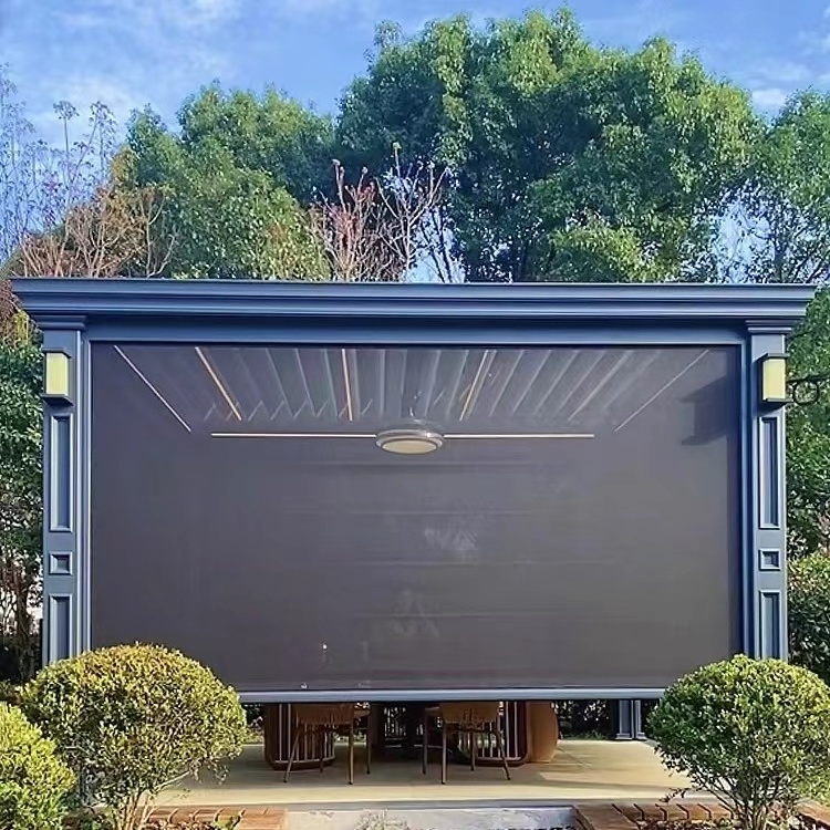 Aluminum Arch with Louver Roof Pergola and Gazebo Design Includes Glass Sliding Doors and LED Light for Outdoor Patios