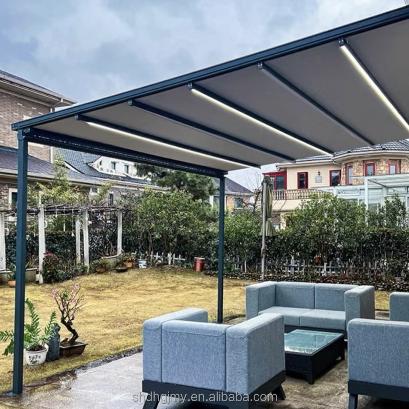 Modern Outdoor Balcony Electric Gazebo with Waterproof Retractable Roof Awning Powder Coated Frame