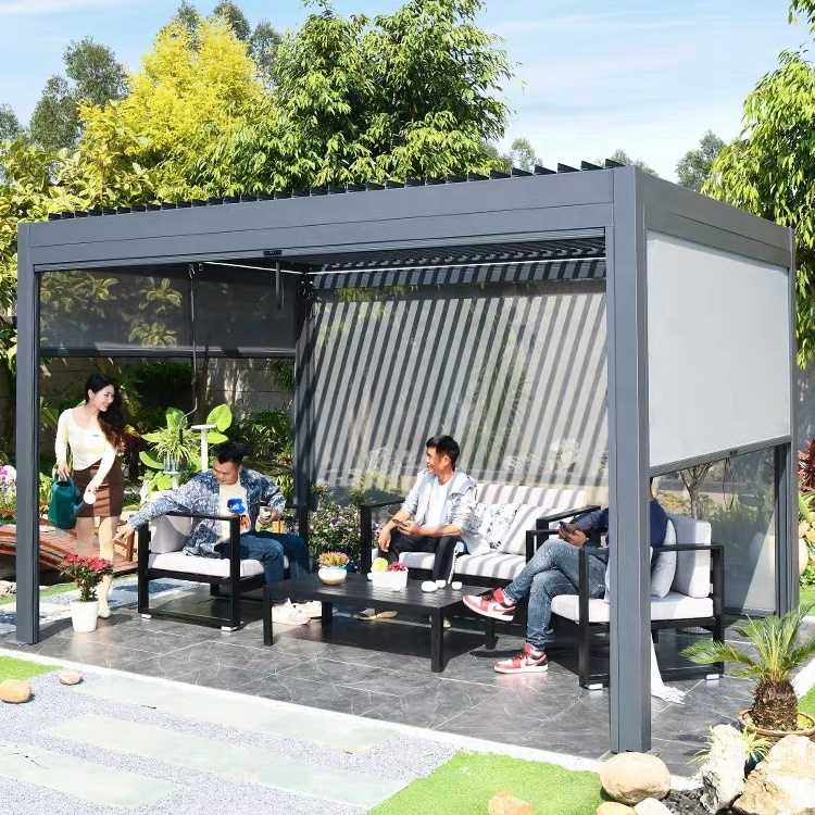 Garden Free Standing Waterproof Motorized Aluminio Louver Pavilion Gazebo Ultraviolet-proof Custom Pergola