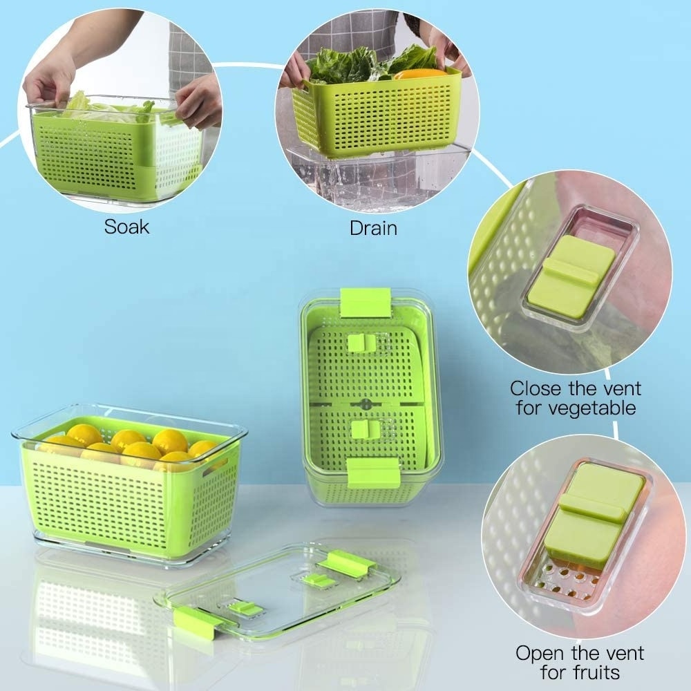 SHIMOYAMA Durable  Large Grey Drain Basket food Vegetable Storage Boxes Plastic Storage Baskets with lids