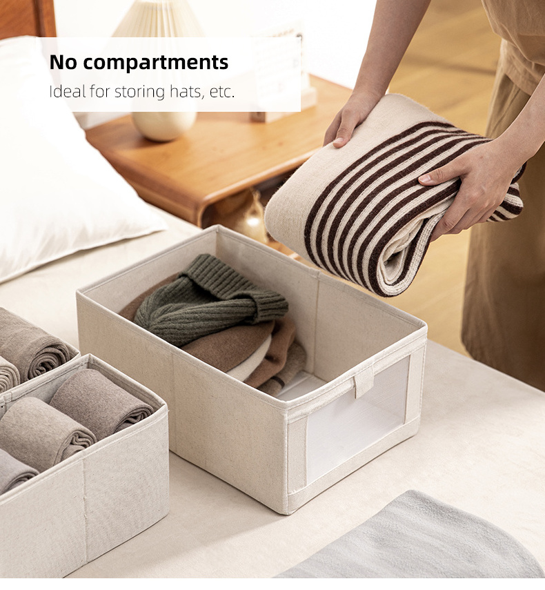 SHIMOYAM Home Bedroom Bed Sheet Organizer Box Closet Wardrobe Cotton Linen Organizer Storage Boxes For Clothes With Dividers