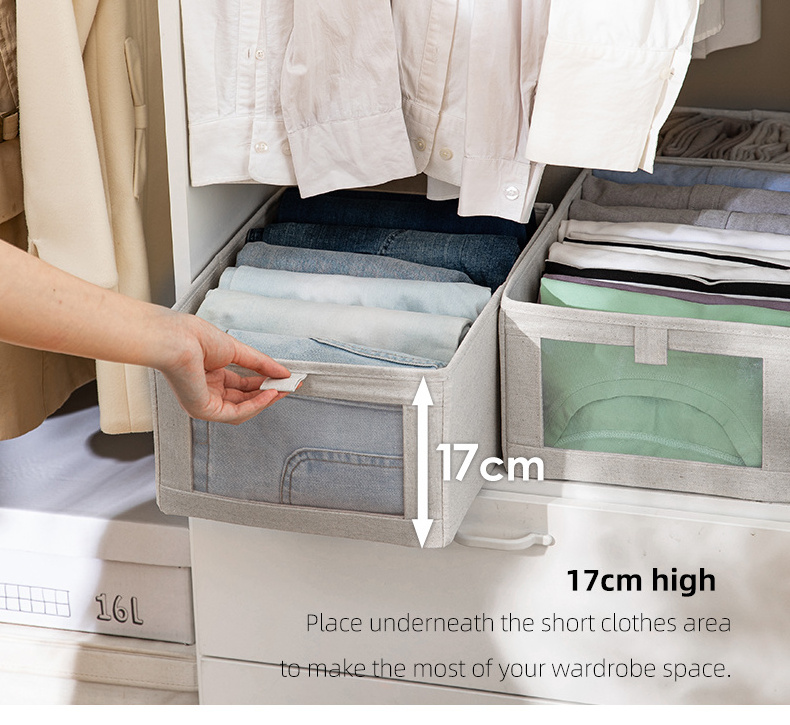 SHIMOYAM Home Bedroom Bed Sheet Organizer Box Closet Wardrobe Cotton Linen Organizer Storage Boxes For Clothes With Dividers