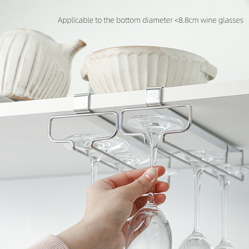 SHIMOYAMA Under Cabinet Stemware Wine Glass Holder Hanging Goblet Holder Metal Wine Glass Storage Rack