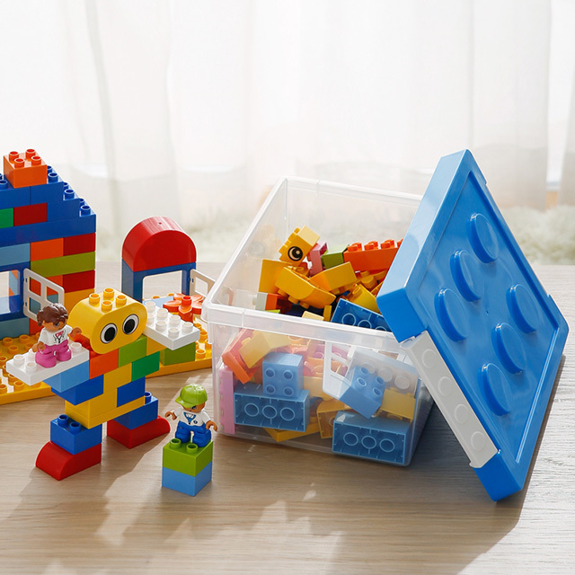 SHIMOYAMA Plastic Bricks Storage Box Children Baby Bath Toy Bricks Organizer With Green Lid