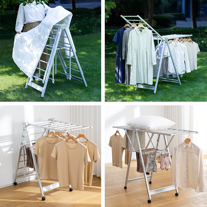 SHIMOYAMA Large Wings Aluminum Alloy Free-Standing Collapsible Laundry Clothes Drying Rack Foldable For Indoor and Outdoor