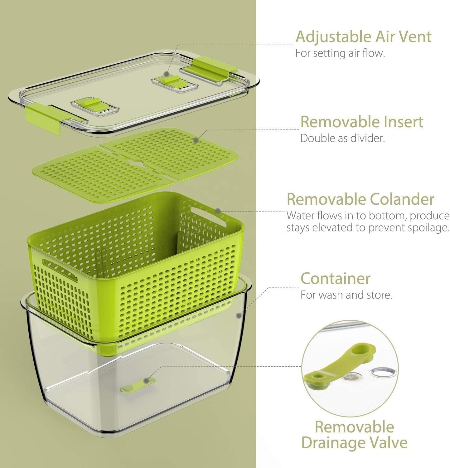 SHIMOYAMA Durable  Large Grey Drain Basket food Vegetable Storage Boxes Plastic Storage Baskets with lids