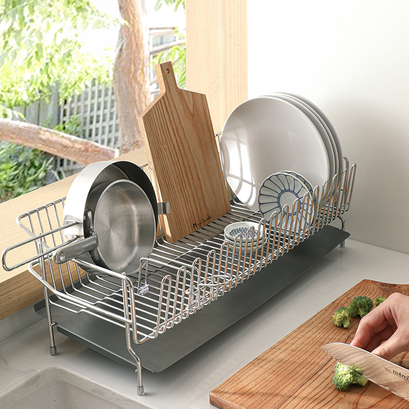 SHIMOYAMA Deep Large Dish Drying Rack and Utensil Cutlery Holder, Rustproof Stainless Steel Over Sink Dish Rack Basket Shelf