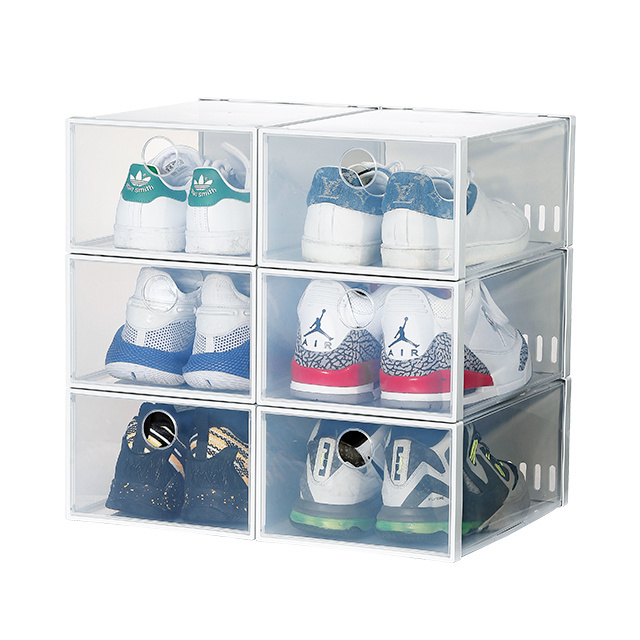 NEW Plastic Clear Shoe Box Transparent Drop Front Shoe Storage Box