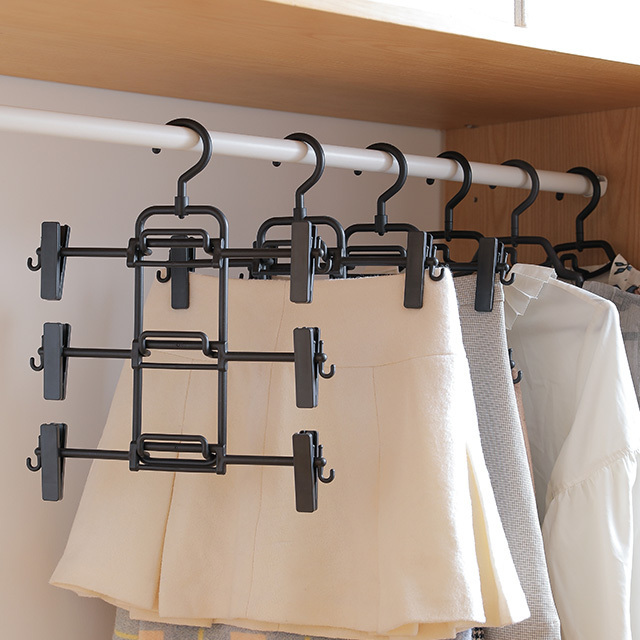 SHIMOYAMA Wholesale Connectable Plastic Clothes Hanger Multi-layer Black Coat Hanger 3pcs one set