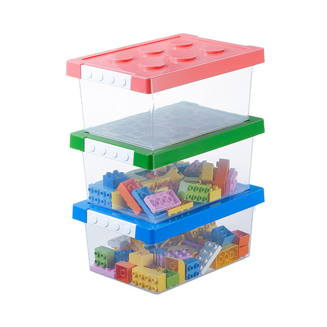 SHIMOYAMA Plastic Kids Toy Chest  Bricks Storage Box Children Toy Bricks Bin Organizer With Pink Lid