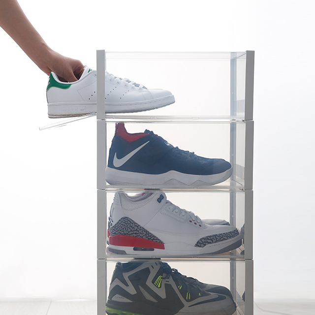 NEW Plastic Clear Shoe Box Transparent Drop Front Shoe Storage Box