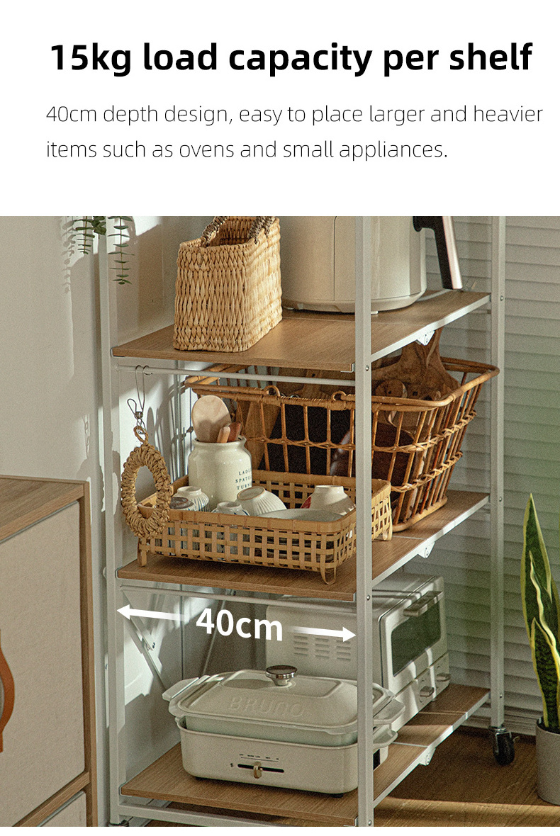 SHIMOYAMA Durable Home Use Nature Design Multi-purpose 4/5 Layers Standing Folding Wooden Storage Shelf Rack with Wheels