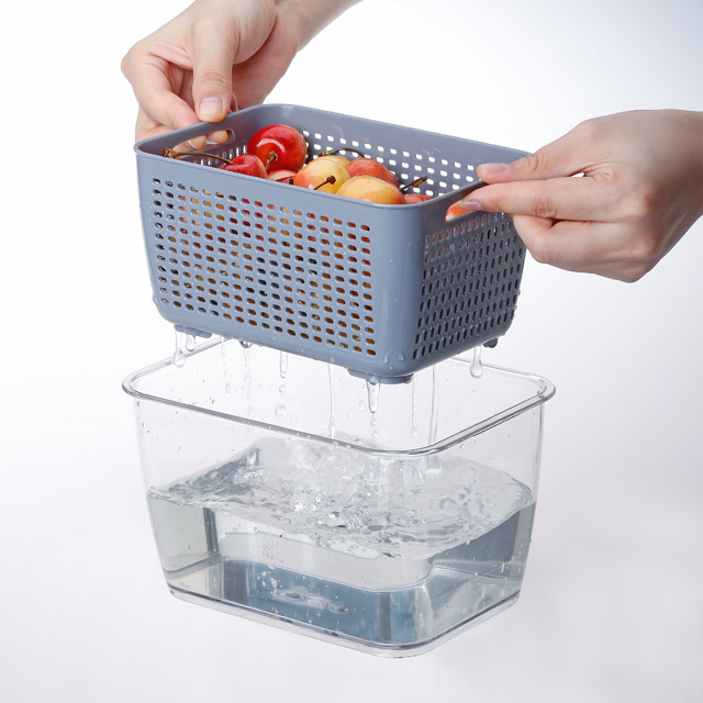 SHIMOYAMA Double-layer Drain Basket Plastic Kichen Tools Kitchen Accessories Storage Basket with Cover for Fruit and Vegetable