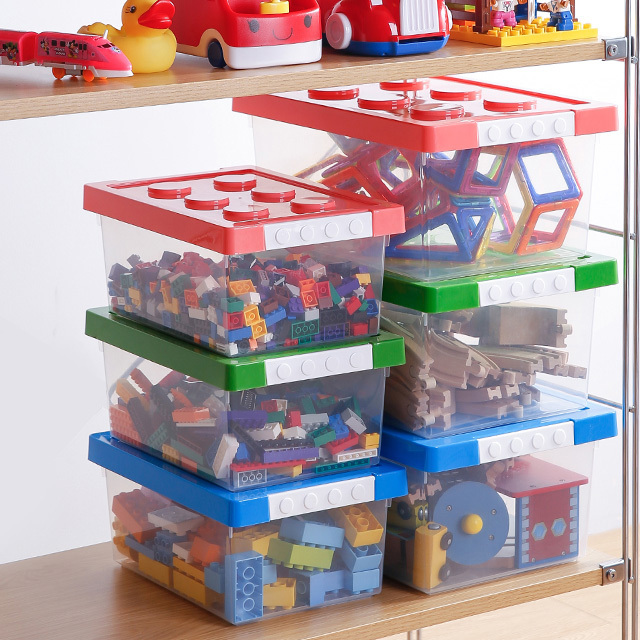 SHIMOYAMA Plastic Bricks  Middle Size Storage Box Children Toy Bricks Home Organization With Pink Lid