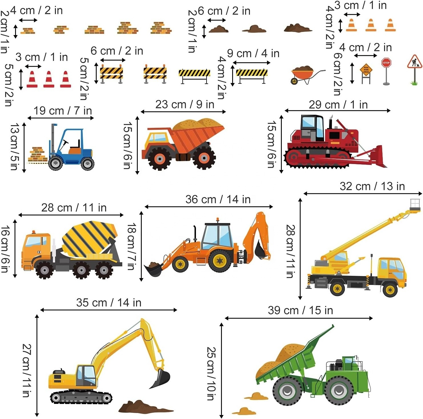 DIY Construction Vehicles Wall Decals Tractor Excavator Crane Wall Stickers Kids Bedroom Boys Room Playroom Wall Decor