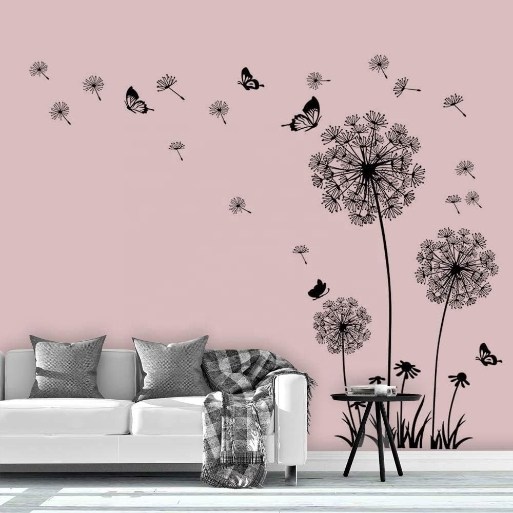 Customized Design  PVC Vinyl Stickers Flower Wall Decals Butterflies Flying Wall Decors Wall Art Stickers for Bedroom Living