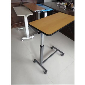 Hospital Homecare Height adjustable Mobile Hospital Bed Dining Table Wooden Hydraulic Over bed Table with Wheels