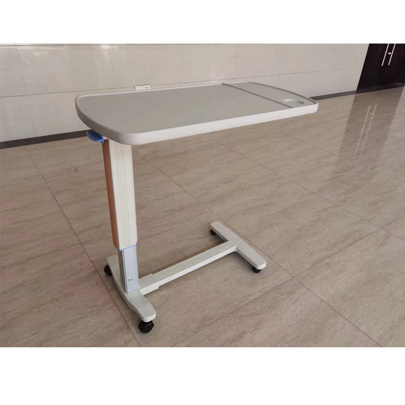 Hospital Homecare Height adjustable Mobile Hospital Bed Dining Table Wooden Hydraulic Over bed Table with Wheels