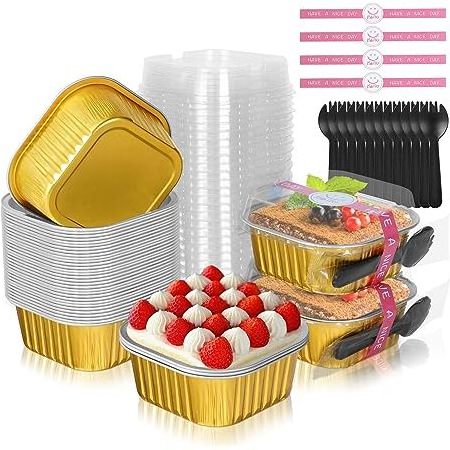 5oz Square Aluminum Foil Baking Cups with Lids, Disposable Foil Tins, Square Cupcake Baking Cups Aluminum Foil Baking Cups for M