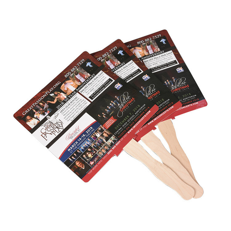 Advertising fan accept custom logo plastic wooden stick hand fan