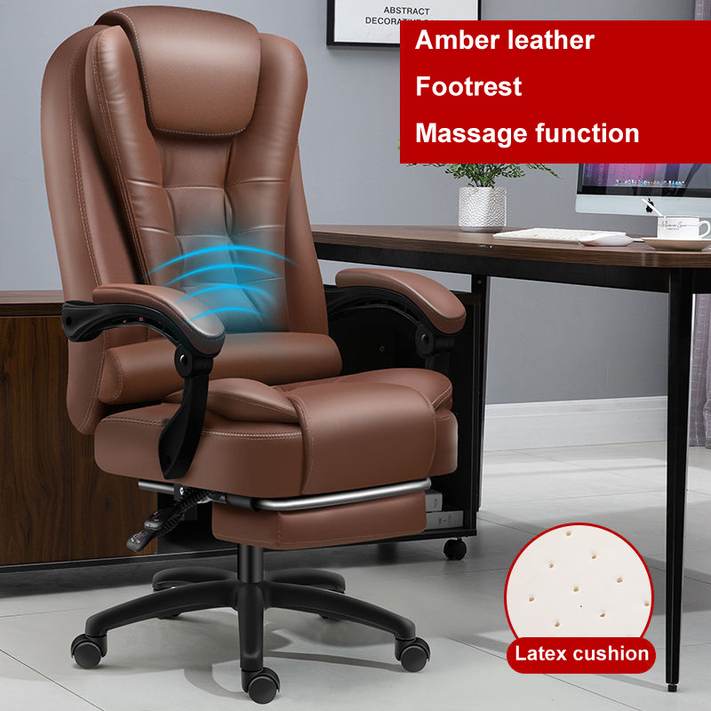 PU leather boss chair, business massage rotating office chair home office computer game chair 7 massage functions