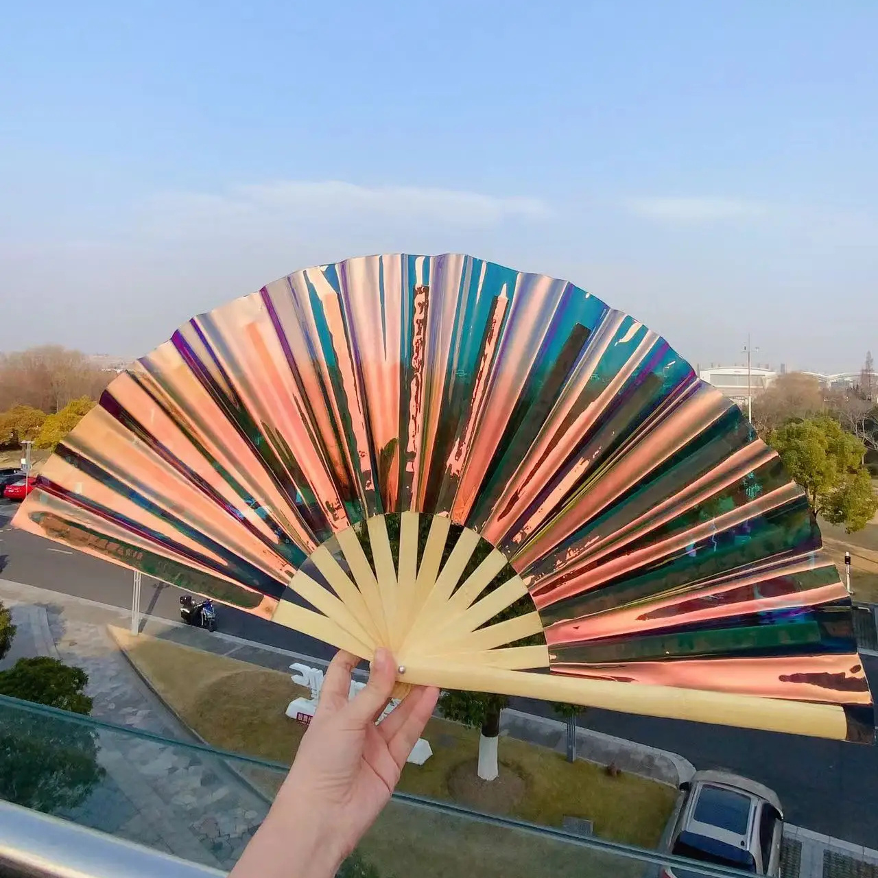 Kung Fu Folding Fan Craft Gifts Stage Performance Dance Party Photography Props Fan Pvc Laser Film Bamboo Fan