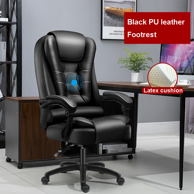 PU leather boss office chair company office lift rotating reclining backrest gaming chair with footrest and message function